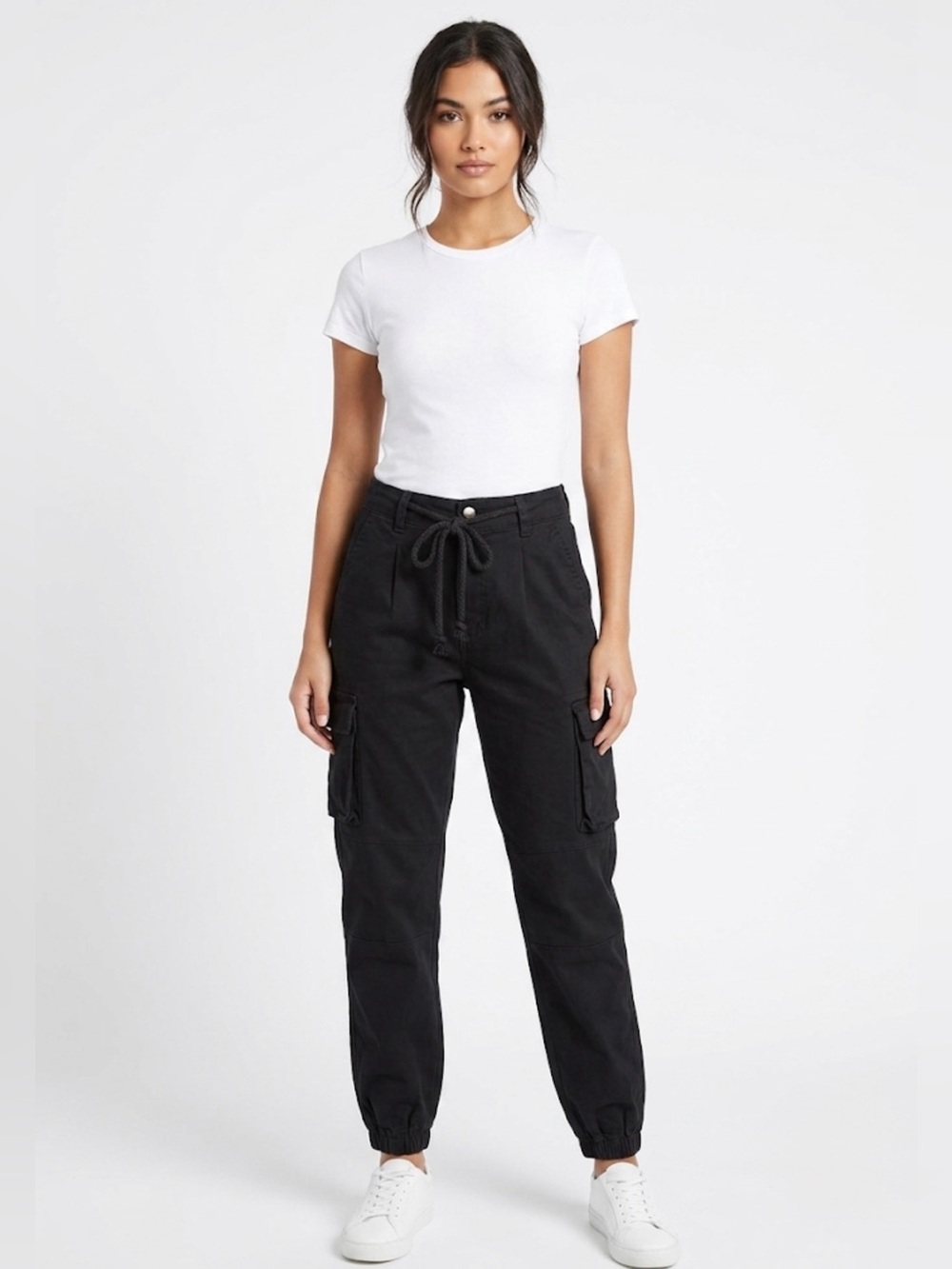 AMERICAN BAZI Black Drawstring High Waist Cargo Jogger Pants Size M